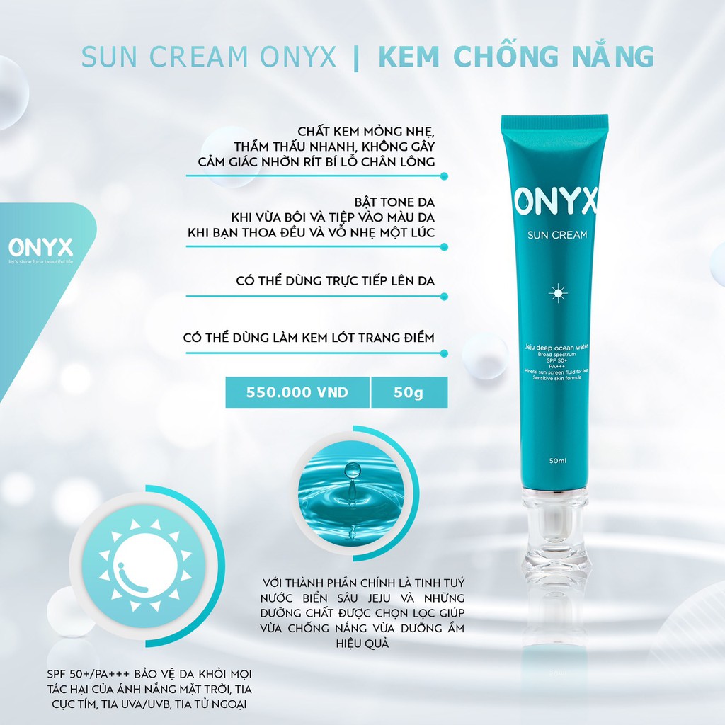 KEM CHỐNG NẮNG ONYX SPF50+/PA+++ , 3 IN 1 : DƯỠNG DA ,CHỐNG NẮNG ,MAKEUP (50G) | ONYX_BẢO THY