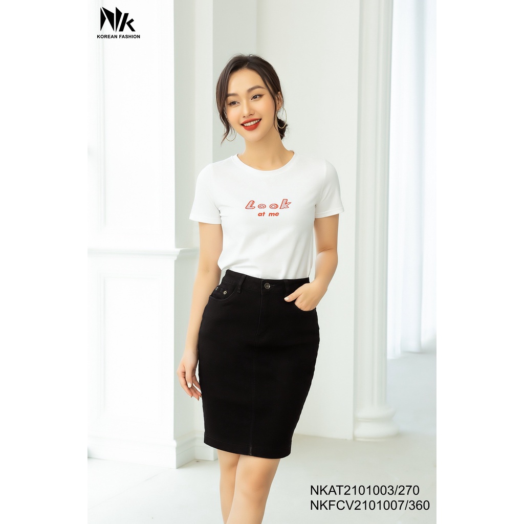 Áo Phông Cổ Tròn Ngắn Tay NK FASHION Họa Tiết Chữ Look Thêu Tay NKAT2101003