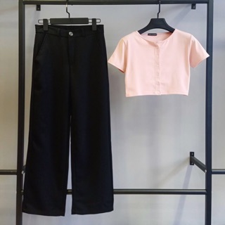 Quần tây đen nữ simple pant ống rộng siêu hack dáng - quần basic đen