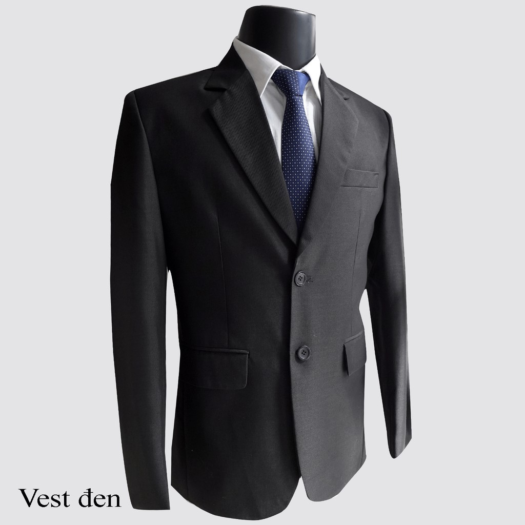 Bộ Vest Công Sở, Vest nam 2 nút, Veston màu đen, cổ danton - Veston Hải Trinh