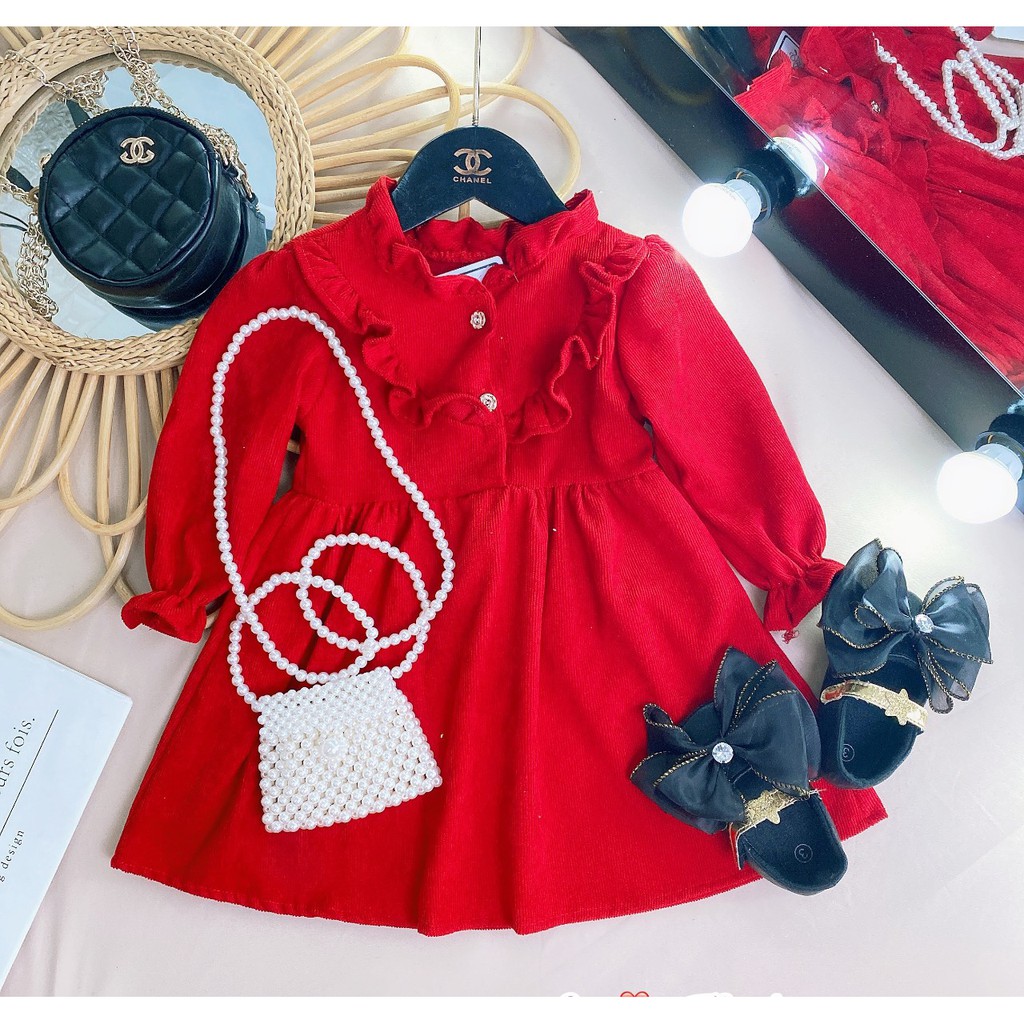 Váy tết nhung tăm đỏ siêu đẹp siêu hót cho bé từ 8-22kg