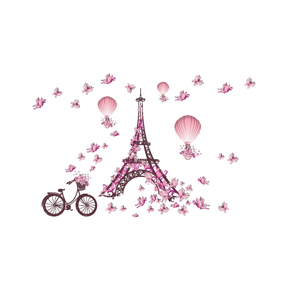 Lifedecor SunYard Romantic Paris Wall Sticker Kids Room Eiffel Tower Butterfly Wall Decal 100 * 65cm