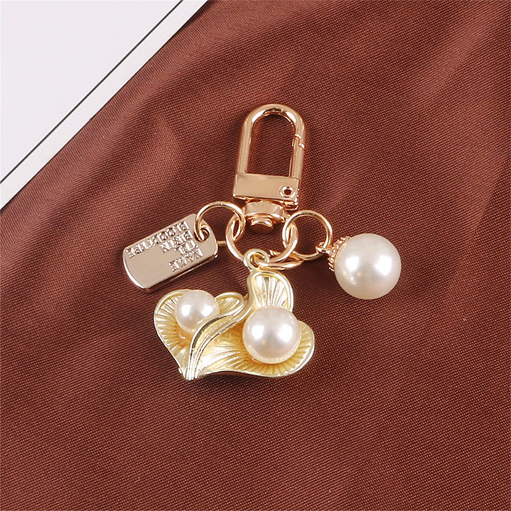 Móc Khóa Vỏ Sò / Trái Tim / Quả Đào Bằng Kim Loại Đính Ngọc Trai Sáng Tạo Thời Trang Cho