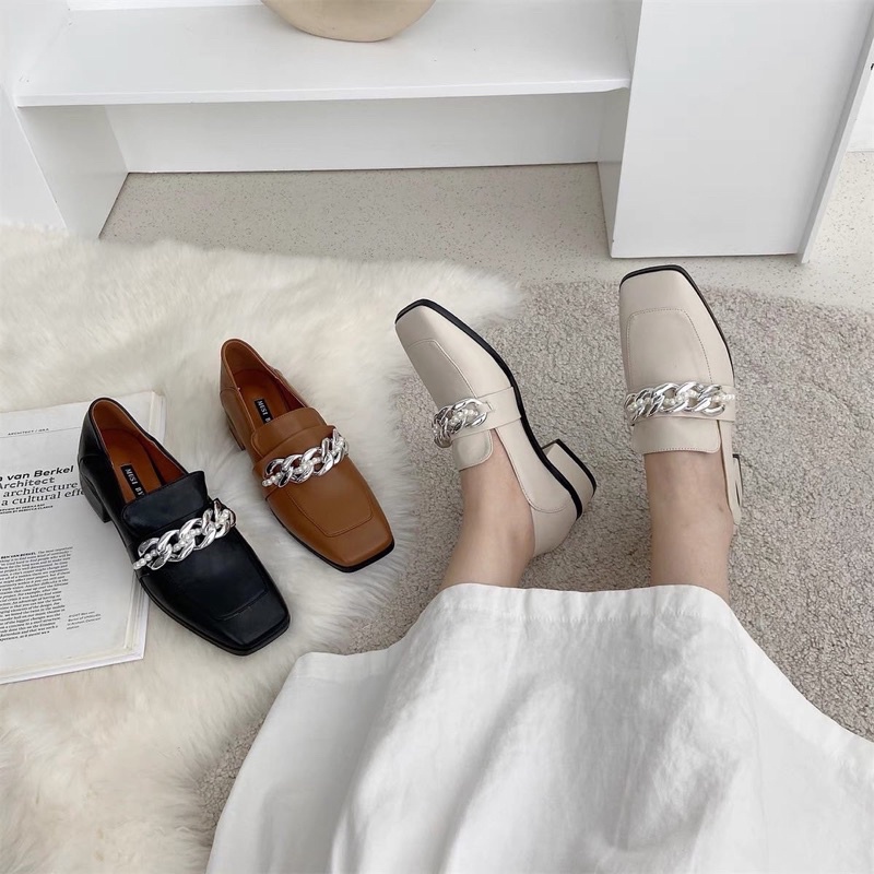 Giày loafer quai xích hàng thiết kế kiểu Hàn Quốc mẫu mới 2021