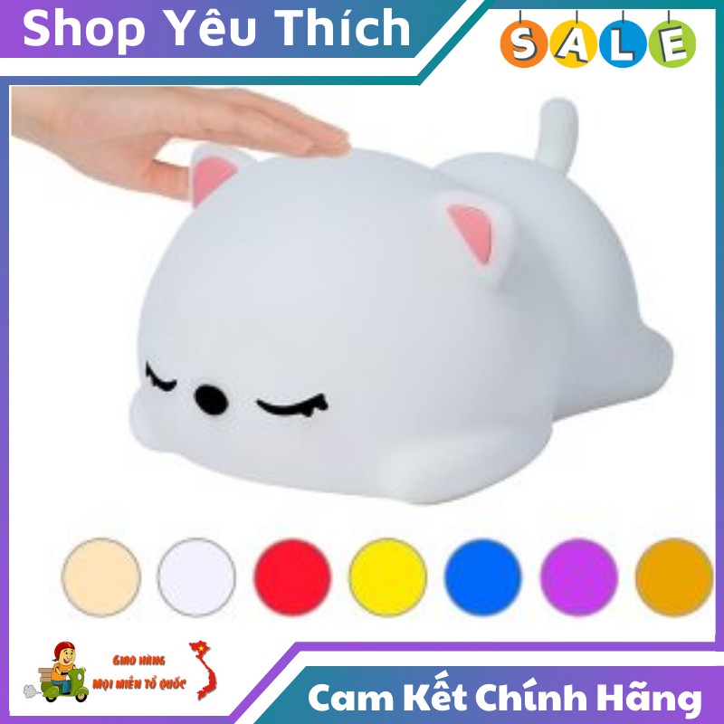 Đèn Ngủ ⭐FREE SHIP⭐ Đèn Ngủ Silicon Hình Dáng Mèo Con Đang Ngủ Siêu Đáng Yêu Có Điều Khiển Từ Xa LED 16 Màu