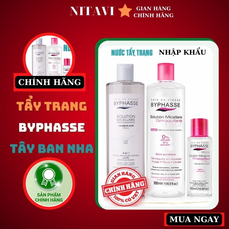 Nước Tẩy Trang cho da Dầu da thường Byphasse tay ban nha An Toàn Cho Mọi Loại Da 100 - 500ml