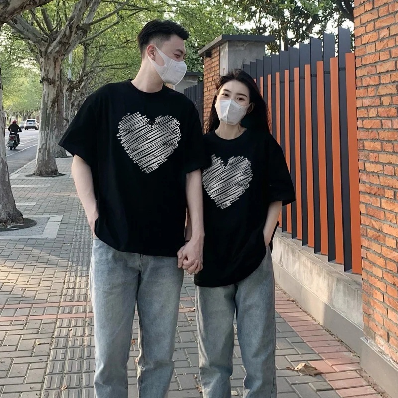 Áo Thun Cổ Tròn Ngắn Tay Dáng Rộng Phong Cách Hàn Quốc Giản Dị Dễ Phối Đồ Dành Cho Cặp Đôi 3XL