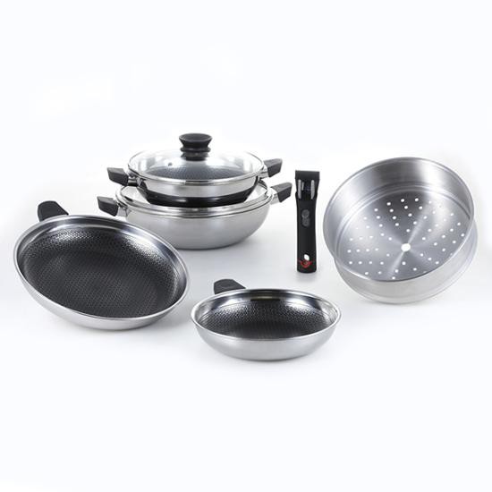 Bộ nồi chảo chống dính cao cấp Kims Cook Black Cube 8 món 3 lớp đáy từ đúc liền inox 304