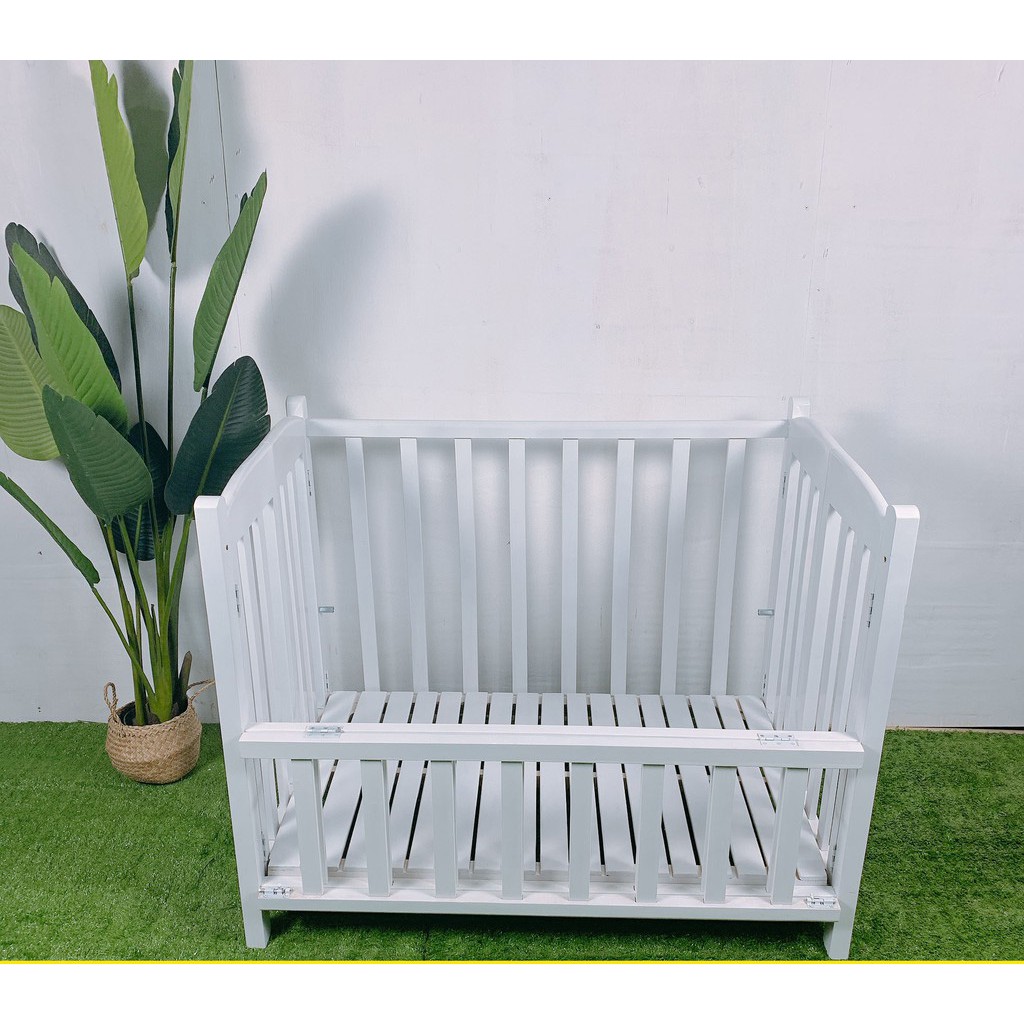 Cũi Cho Bé - Cũi Giường Gỗ Quế Tự Nhiên 100% Màu Trắng