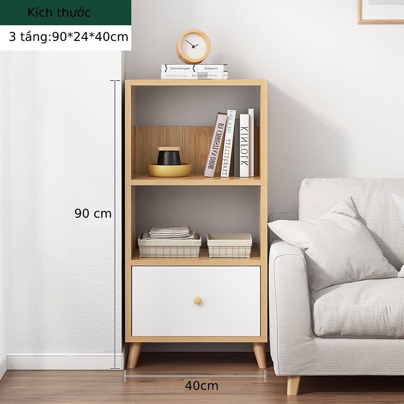 Kệ gỗ Trang Trí , Kệ sách gỗ MDF 3 tầng có ngăn tủ hiện đại cao cấp 90x40x24cm KTT03