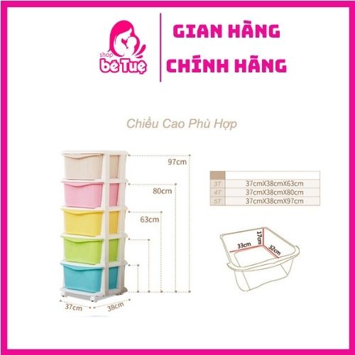 Tủ nhựa đa sắc ngăn kéo 5 tầng có bánh xe hàng Việt Nhật, đựng đồ chơi, quần áo.