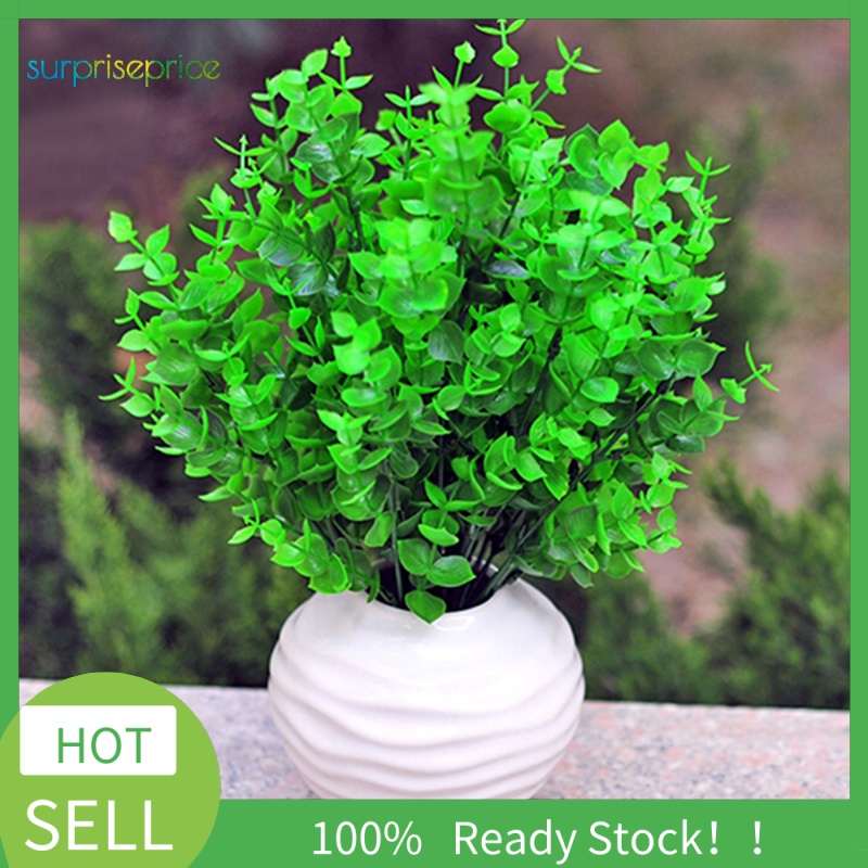 1 Pc 7-Branches Green Artificial Fake Plastic Eucalyptus Leaves Plant Home Decor