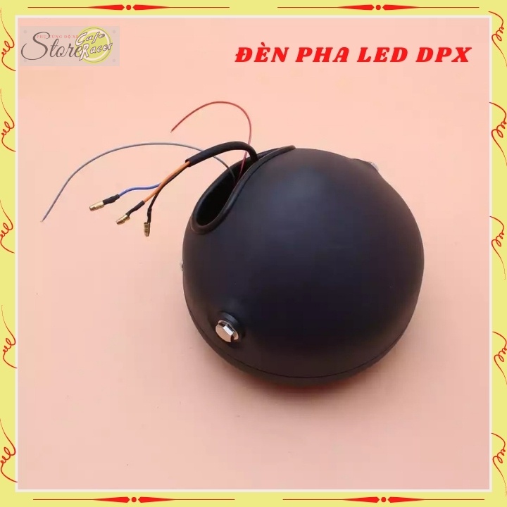 Đen led pha cao cấp, đèn xe máy độ CAFE RACER dạng xoắn gáo sắt sơn đen mặt kính