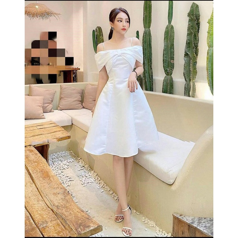 Đầm dự tiệc rớt vai hai dây chất lụa taffeta sang trọng TRIPBLE T DRESS - size M/L - MS179V