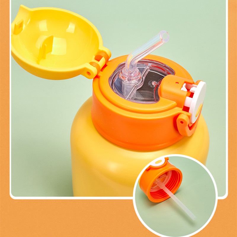 Bình Nước Giữ Nhiệt Bằng Thép Không Gỉ 316 520ml In Họa Tiết Hoạt Hình Dễ Thương Kèm Ống Hút Tiện