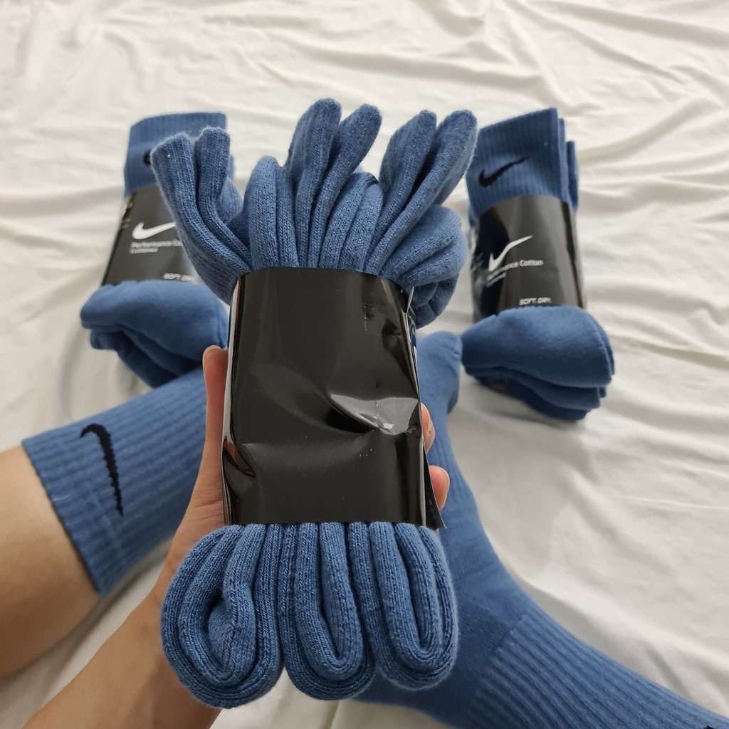 Pack 3 đôi tất thể thao Nike cao cổ màu Blue No 4  - Free ship + Quà tặng Loved socks by TatsTats.vn