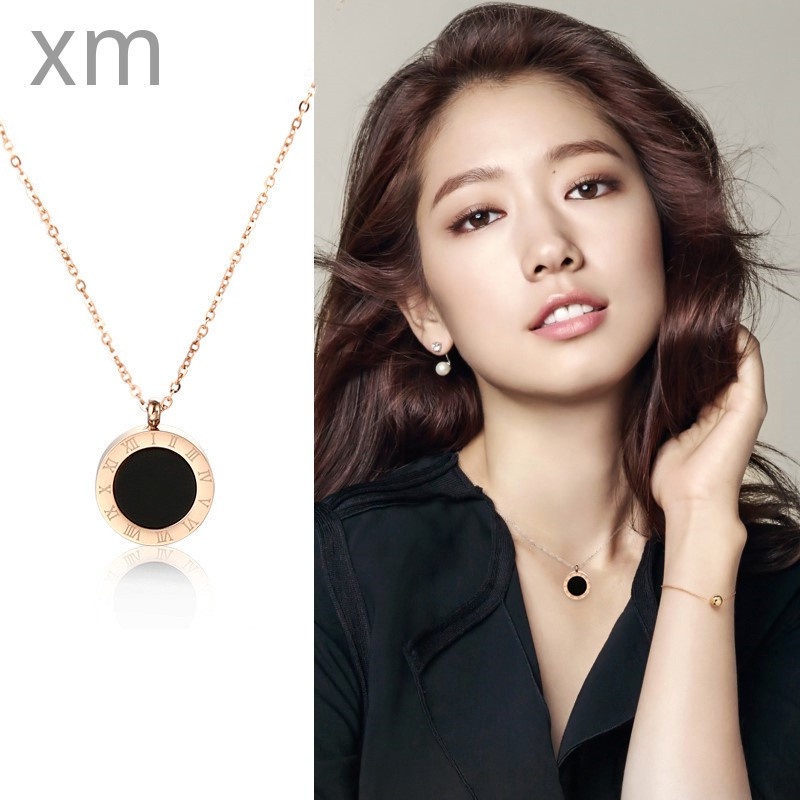 Dây Chuyền Thép Titan 18K Mặt Tròn Màu Đen Nhạt Chống Nước Không Phai Màu Sang Trọng Thời Trang Cho Nữ