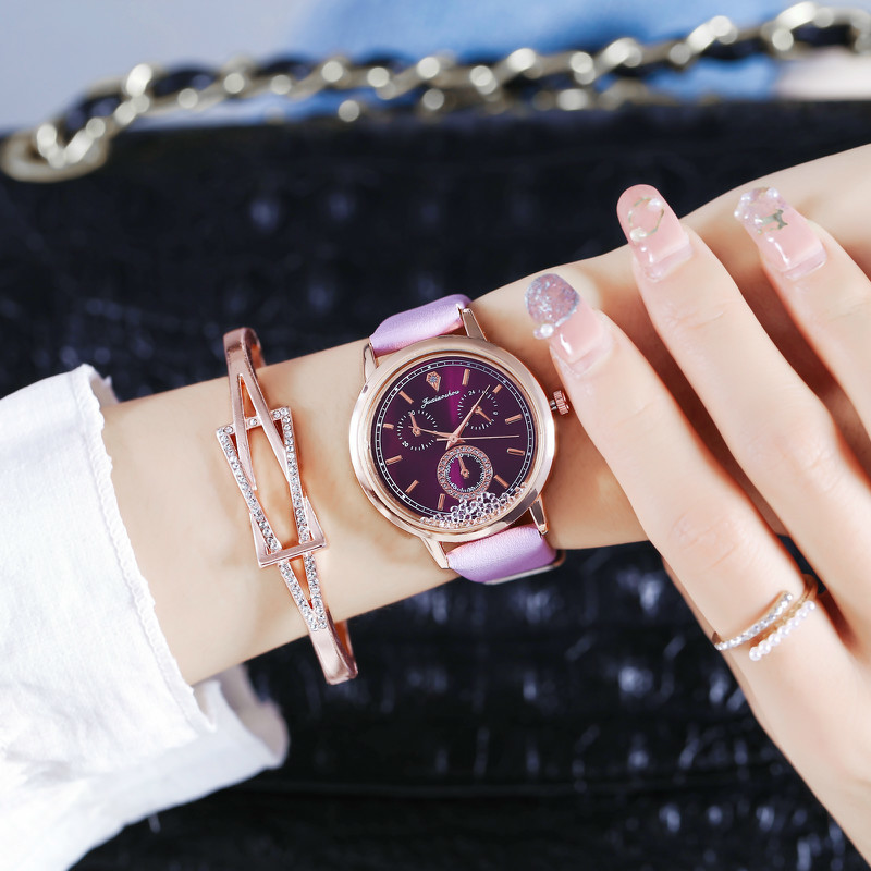 Đồng hồ dây da mặt tròn đính đá sang trọng thời trang cho nữ | BigBuy360 - bigbuy360.vn