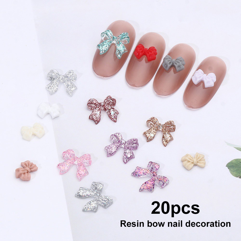 Bộ 20 Phụ Kiện Nơ Trang Trí Móng Tay Bằng Nhựa Resin 3D Thời Trang|Phụ Kiện Trang Trí Móng Tay Xinh Xắn