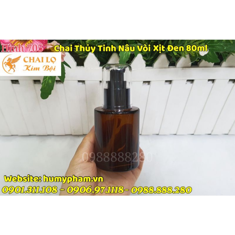 Chai Xịt Thủy Tinh Nâu Vòi Xịt Đen 80ml