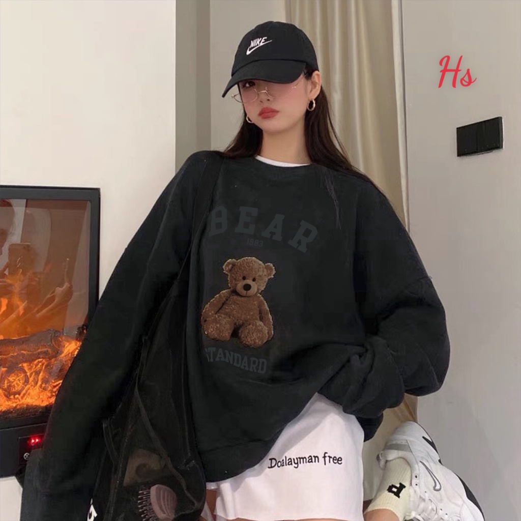 Áo sweater bear chất nỉ cotton in gấu bông [ đổi trả miễn phí ] áo nỉ form rộng freesize | BigBuy360 - bigbuy360.vn