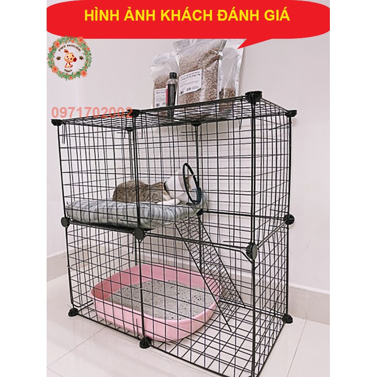 Chuồng quây mèo hai tầng lắp ghép kích thước 70x35x70cm tặng chốt gắn, búa gỗ, dây rút nhựa