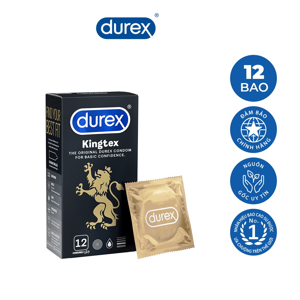 Combo 1 hộp bao cao su size nhỏ 49mm Durex Kingtex 12 cái tặng 1 hộp bcs gân gai kéo dài thời gian INNOVA 3 cái