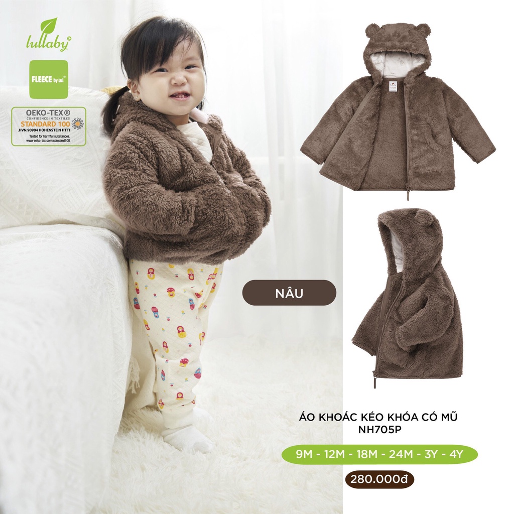 Áo khoác lông kéo khóa có mũ Lullaby cho bé NH511M (Sz 9m-5y)