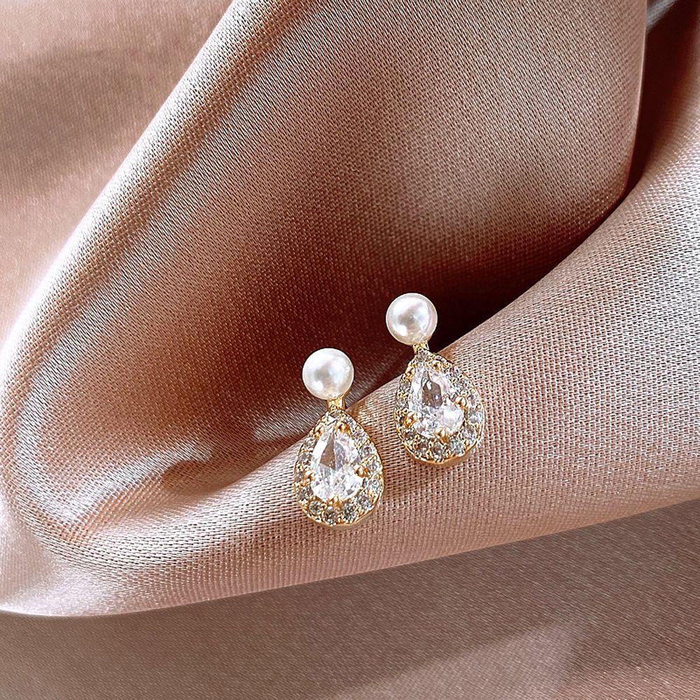 Bông Tai Hình Giọt Nước Đính Đá Zircon Phong Cách Hàn Quốc Thời Trang Cho Nữ