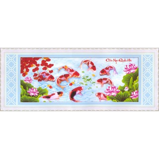 Tranh Thêu Chữ Thập 3D Cửu Ngư Quần Hội X8087 (KHÁCH TỰ THÊU) KT:132X58CM