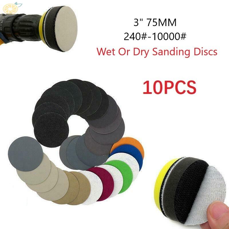 【VARSTR】10PCS 3 75mm Silicon Carbide Sanding Discs Wet/Dry Sanding Sandpaper 240~10000#