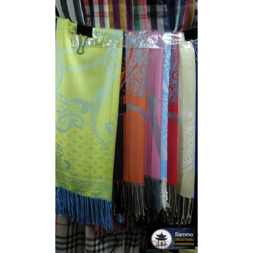 - Khăn Choàng Cổ Lụa 2 Mặt Pashmina Màu Vàng Chanh