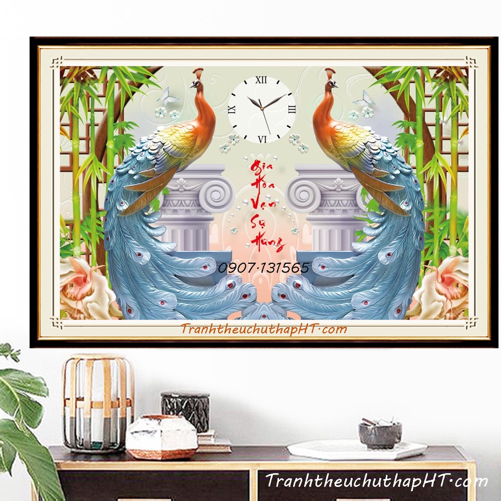 Tranh đính đá tự làm - Tranh đính đá con công Gia hòa vạn sự hưng VS261: 80*53cm