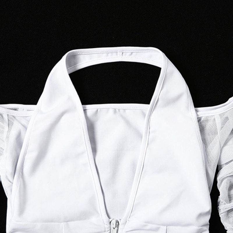 Áo Croptop Tay Dài Cổ Chữ V Phối Lưới Có Khóa Kéo Quyến Rũ Thời Trang Cho Nữ