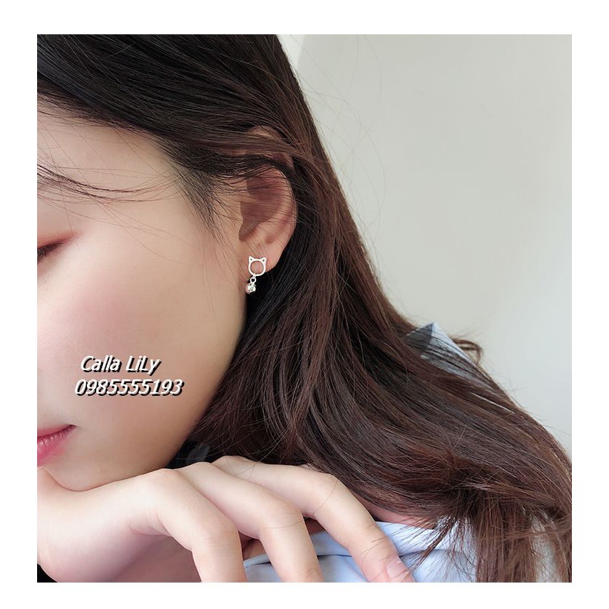 Khuyên Tai Bạc Ý 925 Chuông Mèo Con
