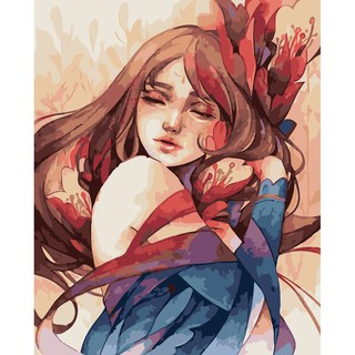 Tranh sơn dầu số hóa tự tô màu theo số có khung - [146] NÀNG THƠ MƠ MÀNG (40*50)
