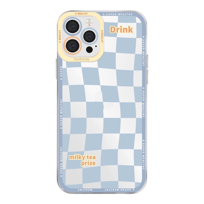 Ốp lưng iphone ốp Điện Thoại Họa Tiết Kẻ Ô Màu Xanh Dương Kèm Giá Đỡ Cho iPhone 14 13 12 11 PROMAX XS XR XSMAX SE202