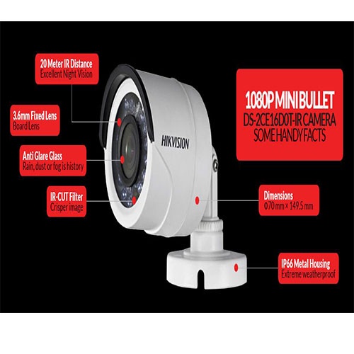 Camera quan sát ngoài trời HDTVI Hikvison DS-2CE16D0T-IR- Hàng Chính Hãng-Bảo hành 24 tháng