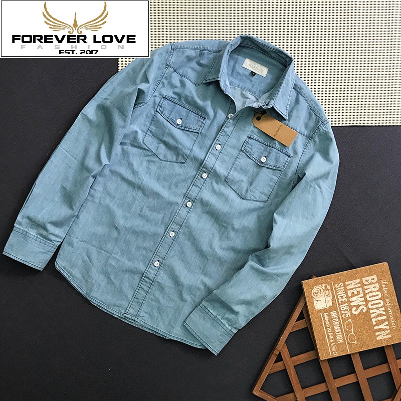Áo sơ mi denim nam tay dài phối túi cao cấp - SB167 | BigBuy360 - bigbuy360.vn