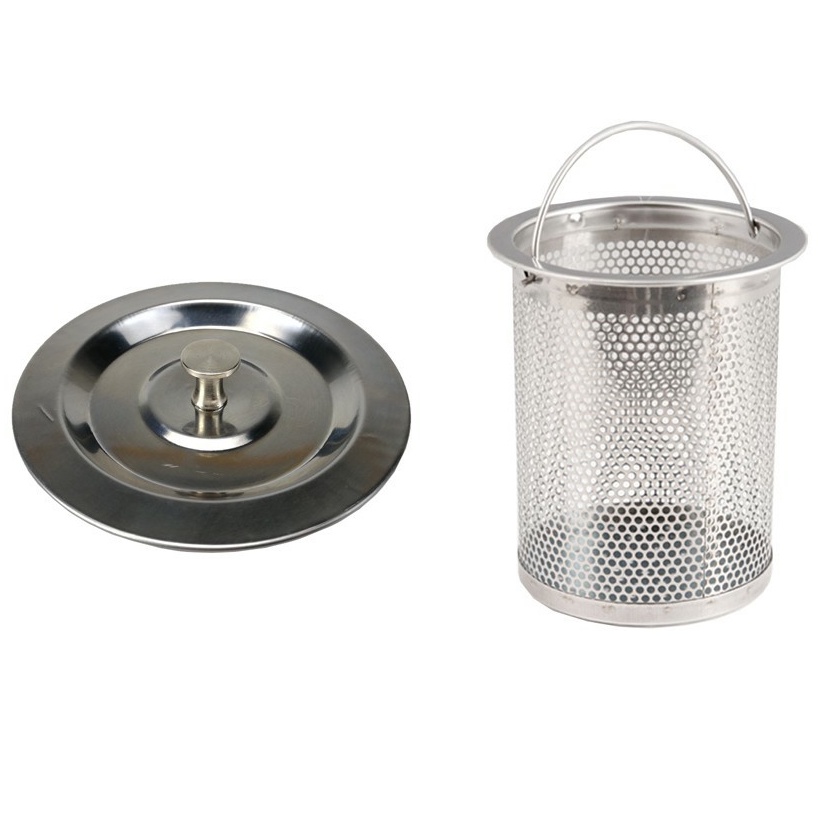 [Xả kho + free ship] Combo lọc rác lồng sâu và nắp đậy bồn rửa chén inox #locrac