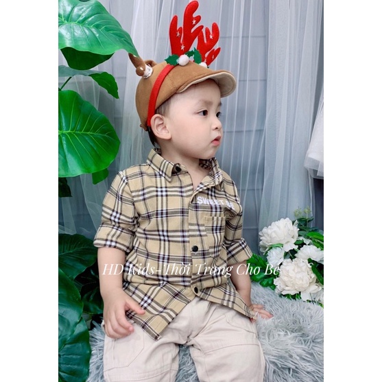 [ẢNH THẬT] ÁO SƠ MI KẺ VẢI THÔ ĐŨI MỀM CHO BÉ TRAI