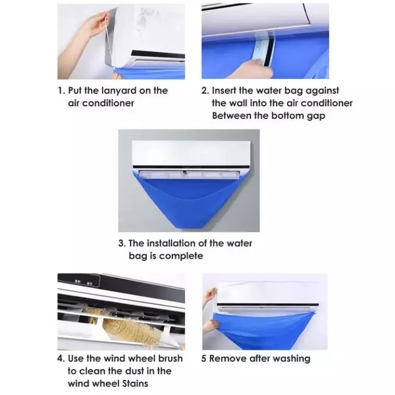 [Tặng dây xỏ]Túi vệ sinh máy lạnh treo tường - Áo bọc hứng nước rửa điều hòa VẢI DÙ CHỐNG THẤM CAO CẤP có ống xả nước thải