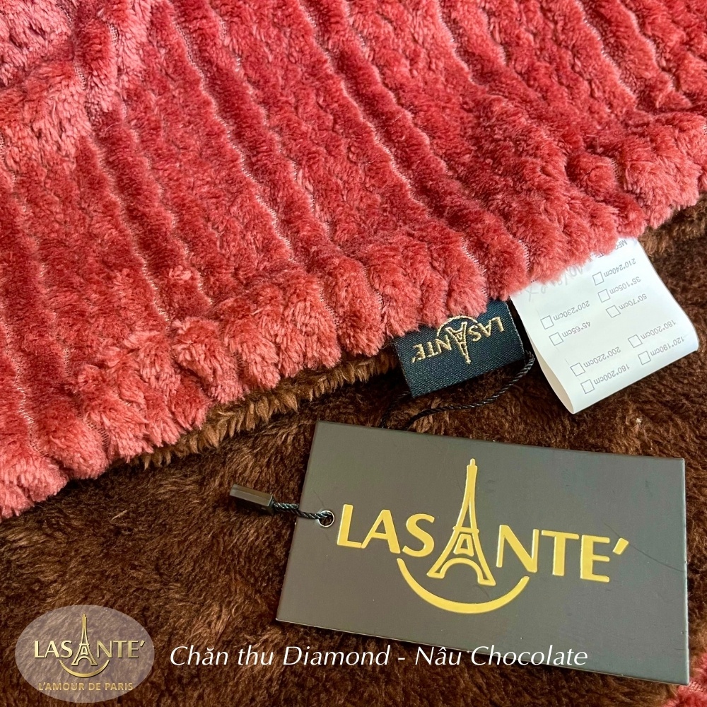 Chăn mền mùa thu LASANTE' Diamond lông cừu siêu mềm mịn màu cam hồng sang trọng siêu rộng 2.1x2.4m