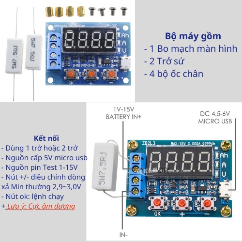 Máy kiểm tra test dung lượng pin Li-ion, Mạch đo pin Lithium 18650 và ac quy chính xác cao - KLH DIY