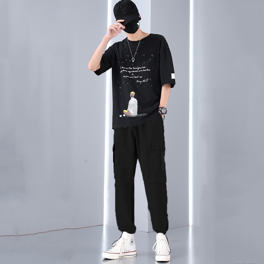 Bộ Đồ Thun Nam Thể Thao Áo Phông Chàng Trai Ngắm Sao Và Quần Jogger Túi Hộp Bo Gấu SET NAM 90000167 | BigBuy360 - bigbuy360.vn