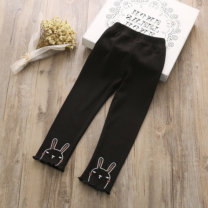 Quần legging ôm chân vải cotton thoáng mát thêu hình thỏ đáng yêu cho bé gái