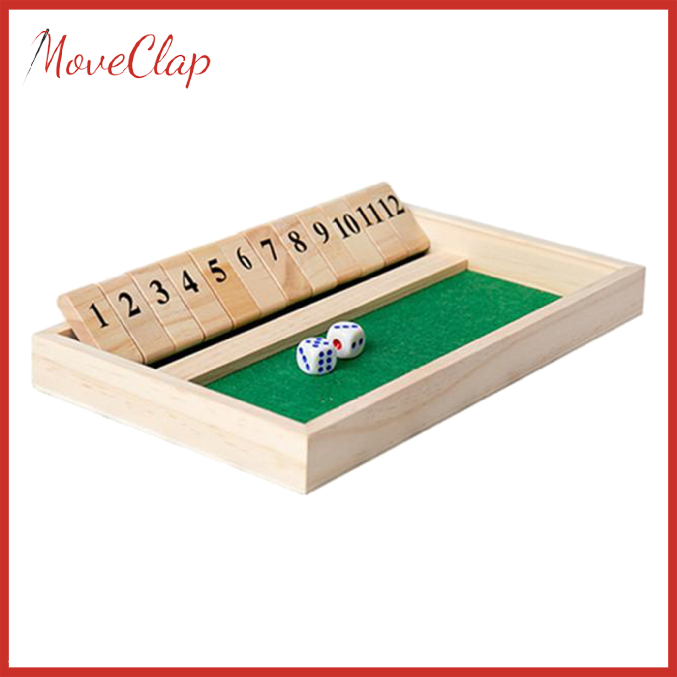 MoveClap Shut The Box Game - 12 Numbers Wooden Dice Game Wooden Number Board Game