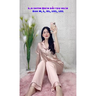 Đồ ngủ pijama lụa satin cao cấp tay ngắn quần dài