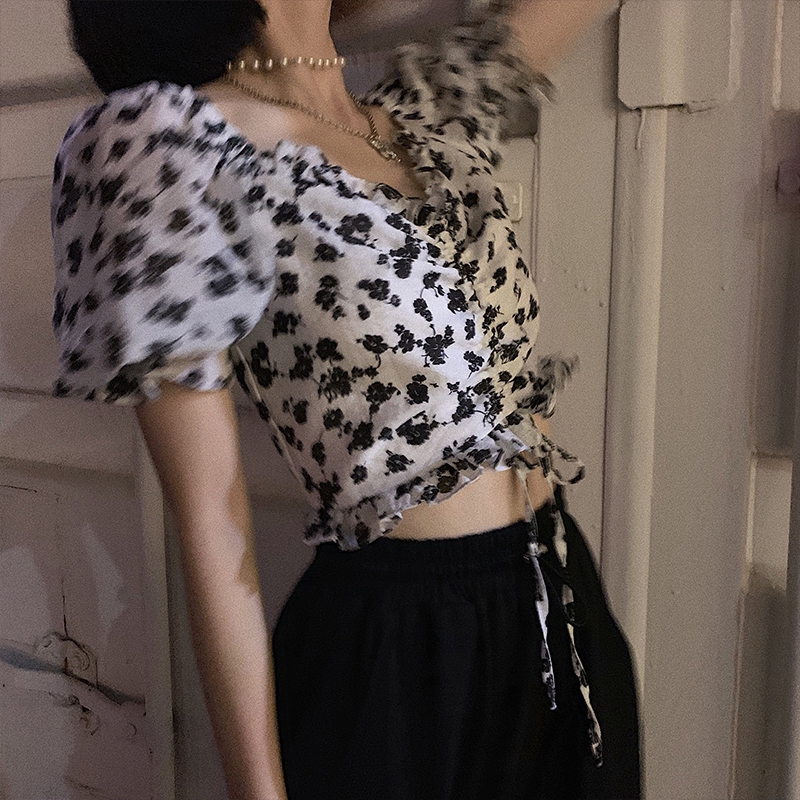 Áo Kiểu Tay Ngắn Hở Eo Thiết Kế Theo Phong Cách Pháp Nữ Tính Thời Trang | BigBuy360 - bigbuy360.vn