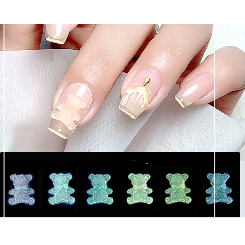 Hộp Phụ Kiện Trang Trí Móng Tay 3D Hình Gấu Dạ Quang Dễ Thương